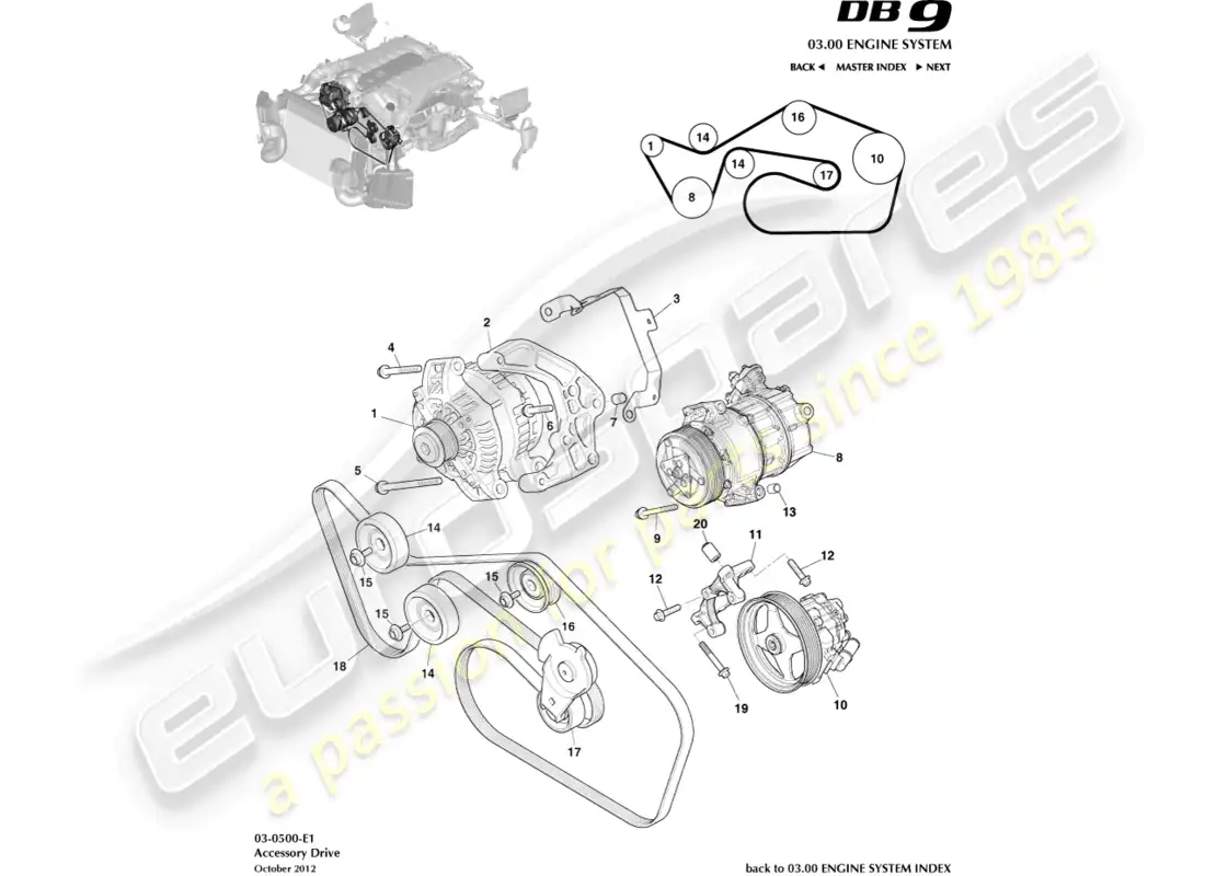 aston martin db9 (2014) unidad de accesorios diagrama de piezas