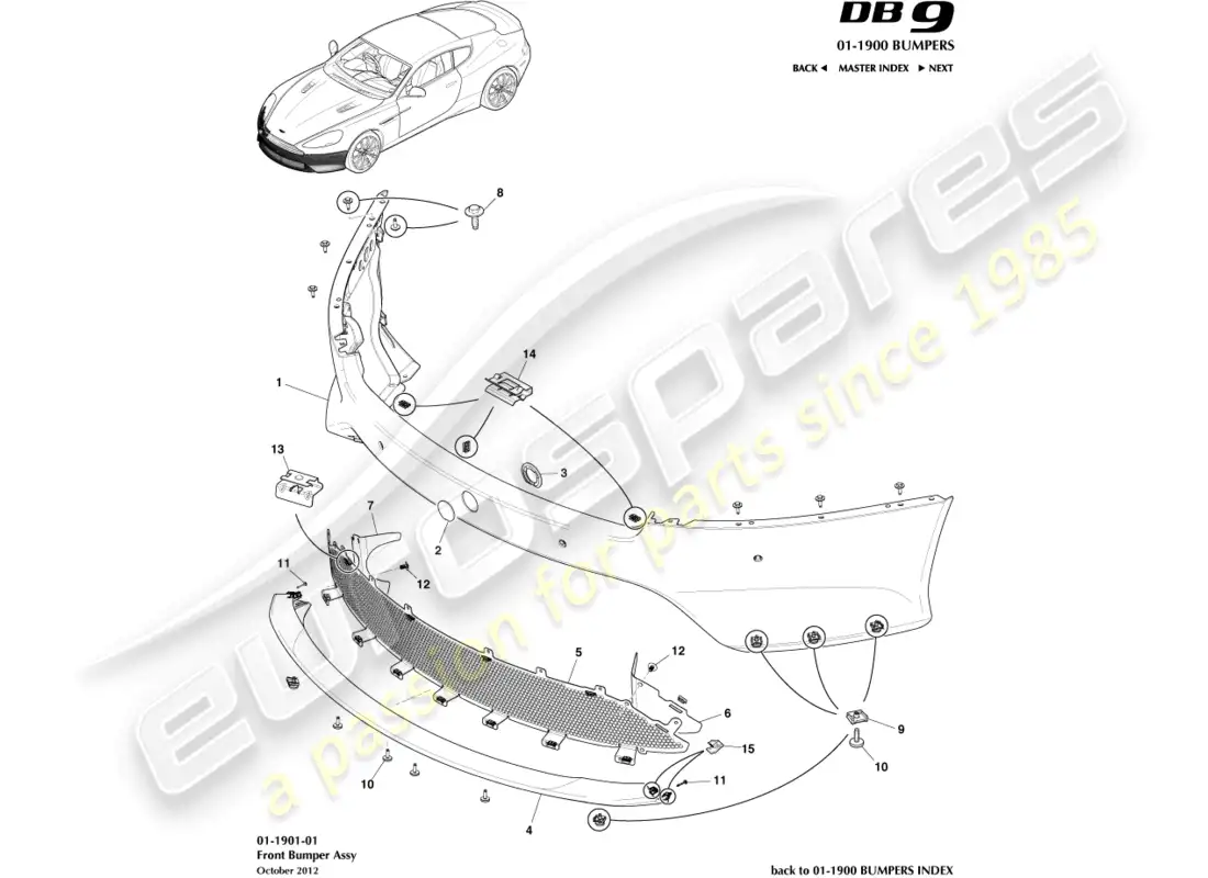 aston martin db9 (2016) parachoques delantero diagrama de piezas
