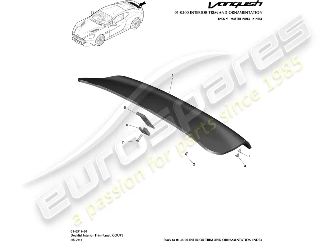 aston martin vanquish (2017) panel embellecedor del portón trasero, coupé diagrama de piezas