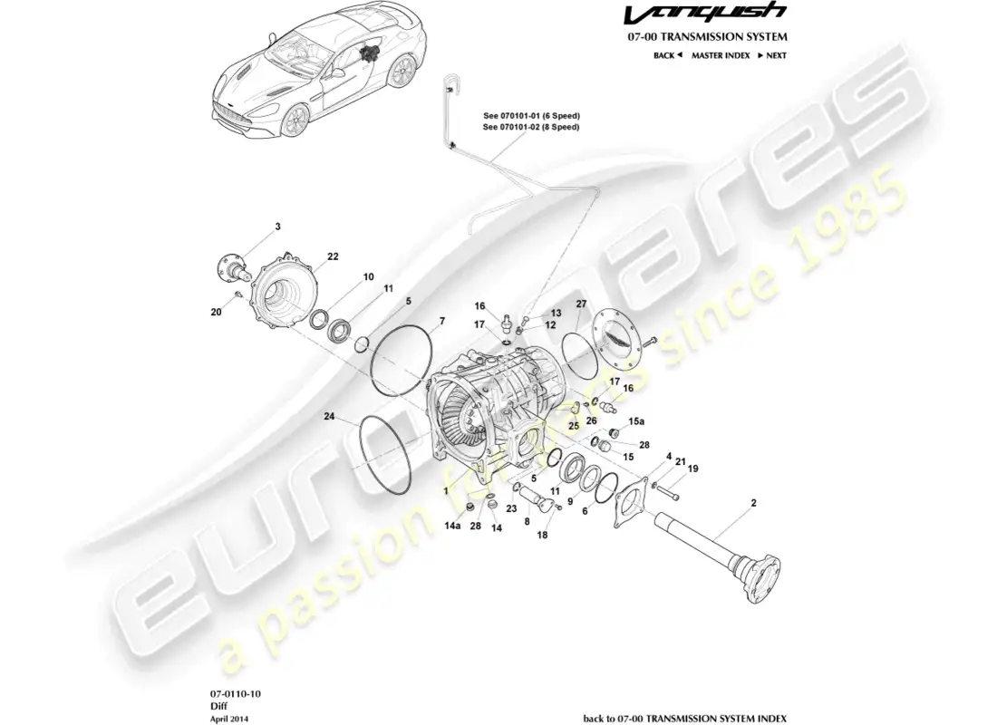 aston martin vanquish (2015) diferencial diagrama de piezas