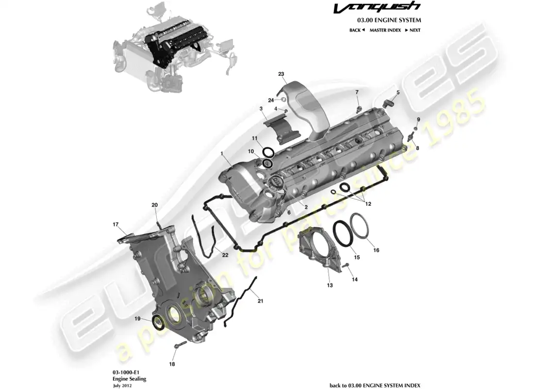 aston martin vanquish (2017) sellado del motor diagrama de piezas