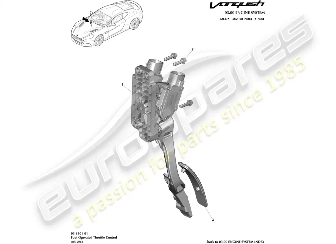 aston martin vanquish (2017) throttle control diagrama de piezas