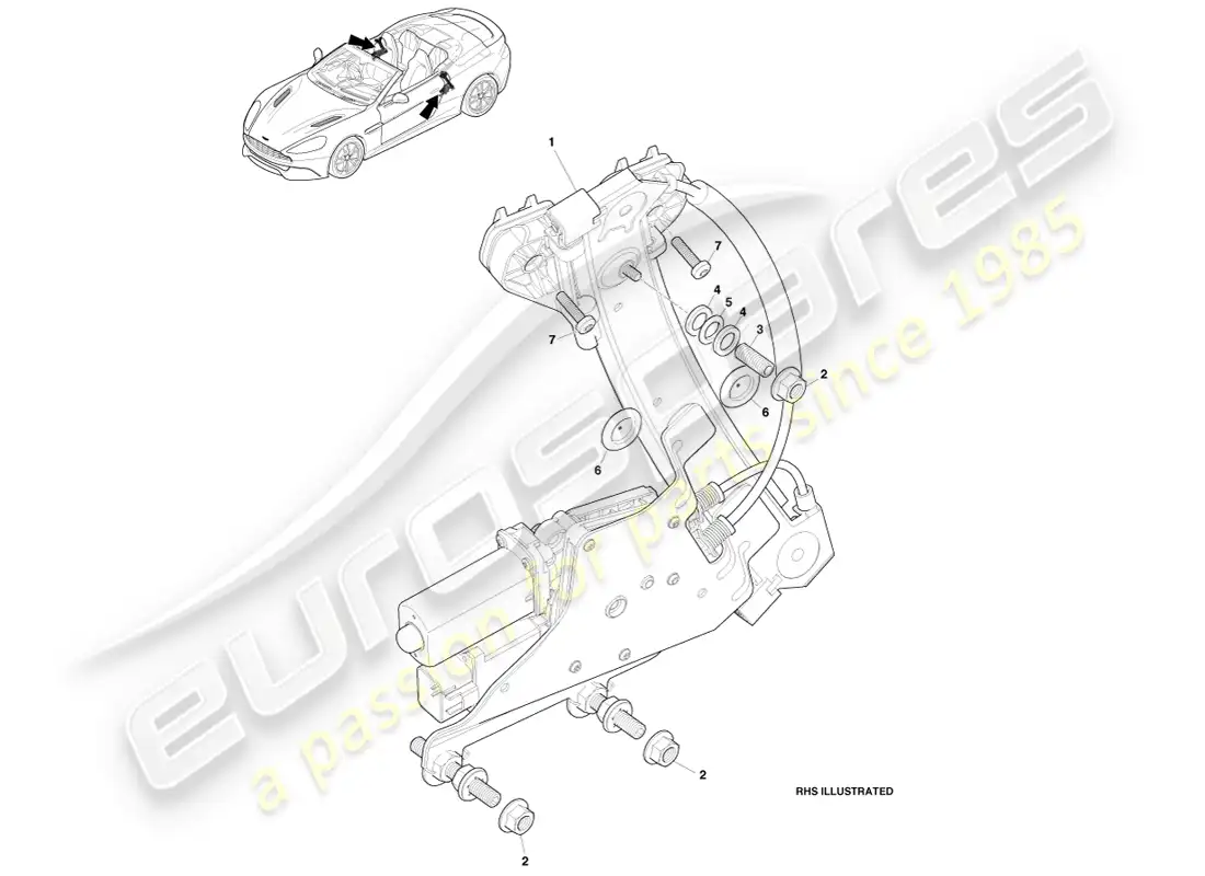 aston martin vanquish (2014) elevalunas del cuarto trasero, volante diagrama de piezas