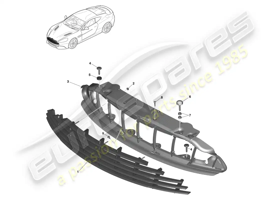aston martin vanquish (2014) rejilla del radiador diagrama de piezas