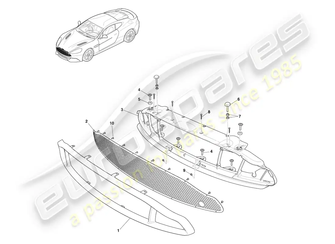 aston martin vanquish (2014) rejilla de radiador, s diagrama de piezas