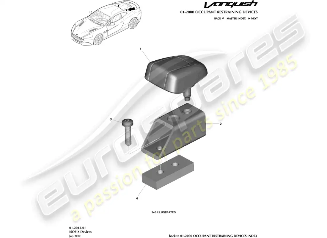 aston martin vanquish (2016) soportes de sujeción isofix diagrama de piezas