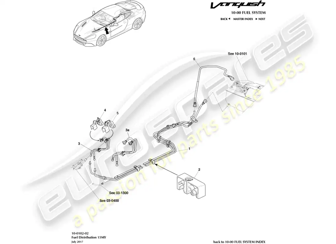aston martin vanquish (2017) distribución de combustible, 15my en diagrama de piezas