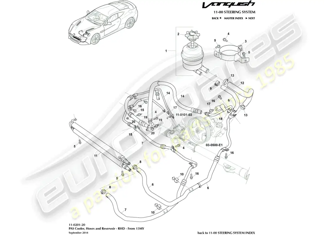 aston martin vanquish (2017) mangueras pas, volante a la derecha 15my en diagrama de piezas