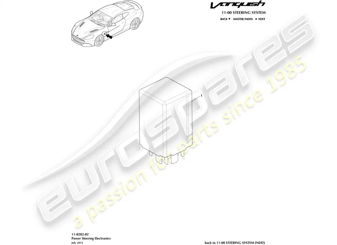 aston martin vanquish (2017) módulo de dirección diagrama de piezas