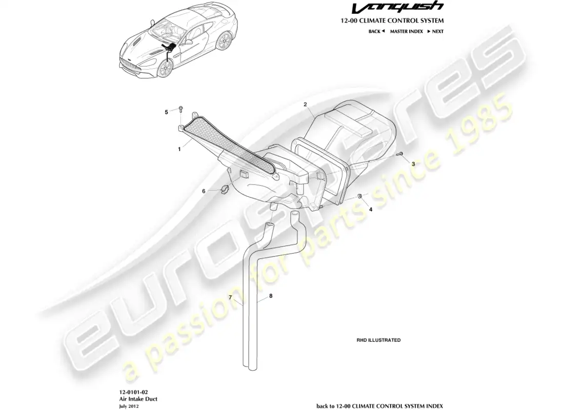 aston martin vanquish (2017) componentes de entrada de aire diagrama de piezas