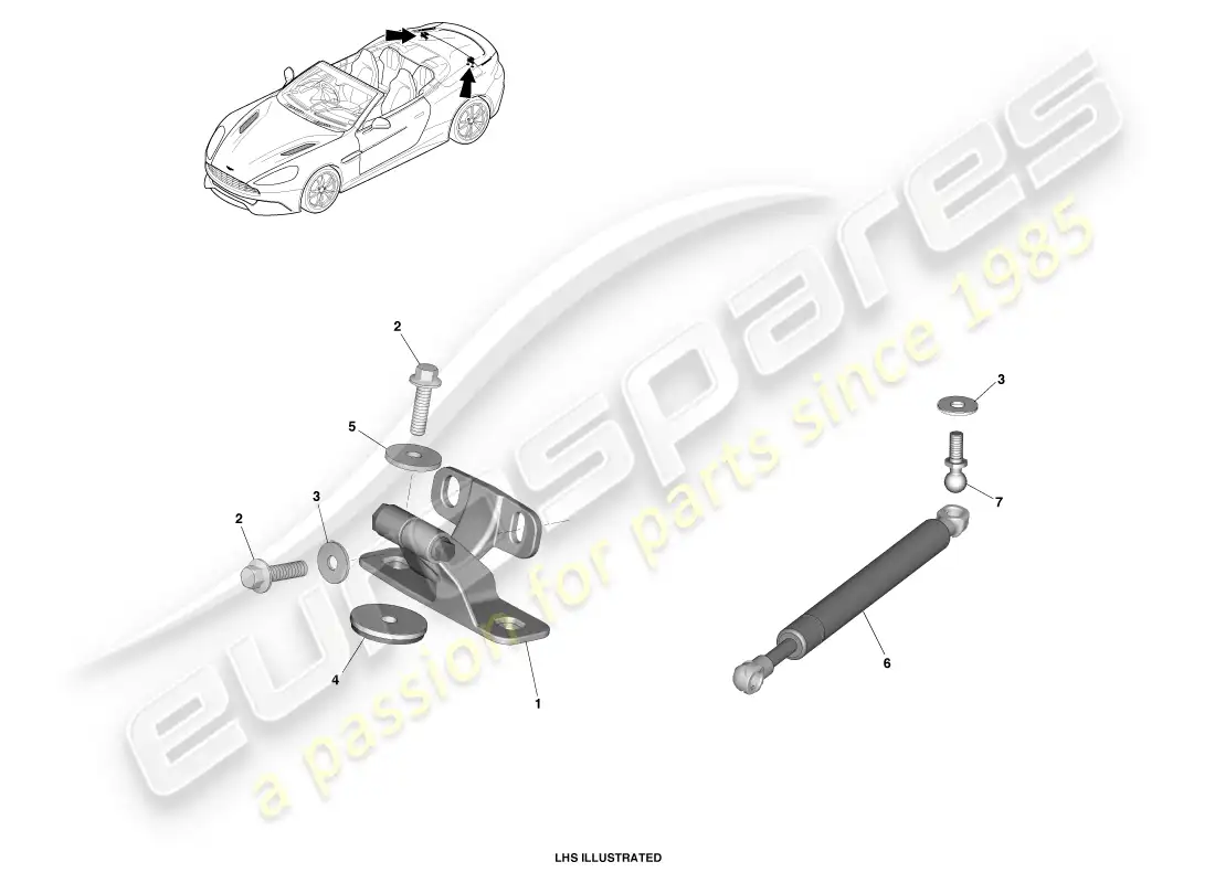 aston martin vanquish (2014) bisagras para tapa de maletero, volante diagrama de piezas