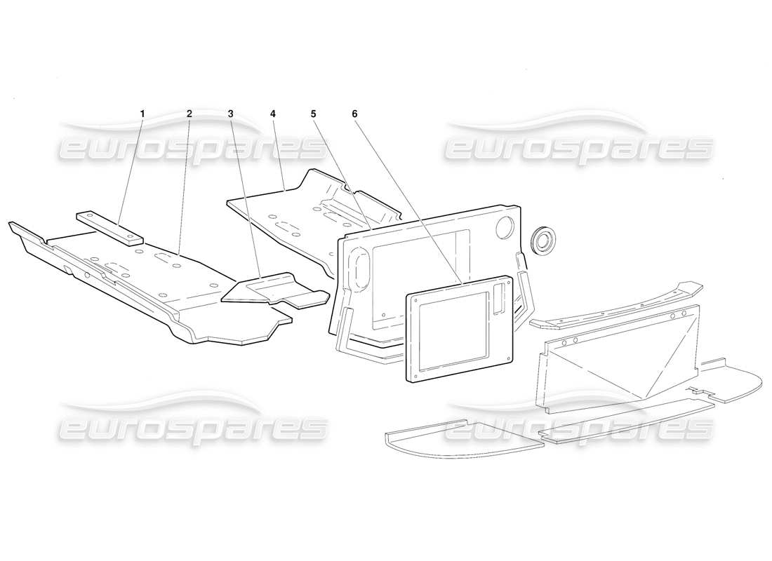 lamborghini diablo (1991) diagrama de piezas de paneles de piso con estructura (válido para la versión gb: 1991 de octubre)