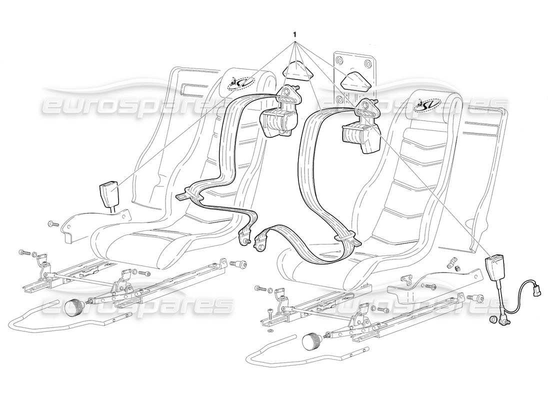 lamborghini diablo sv (1997) diagrama de piezas de asientos y cinturones de seguridad (válido para canadá: 1997 de marzo)