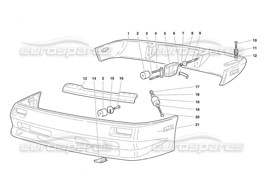 lamborghini diablo sv (1997) diagrama de piezas de parachoques (válido para canadá: 1997 de marzo)