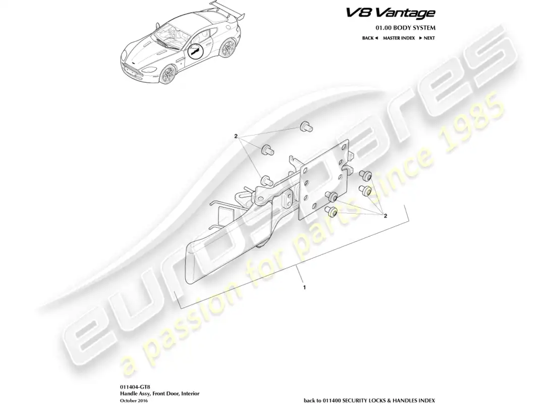 aston martin v8 vantage (2008) conjunto de manija, diagrama de pieza gt8