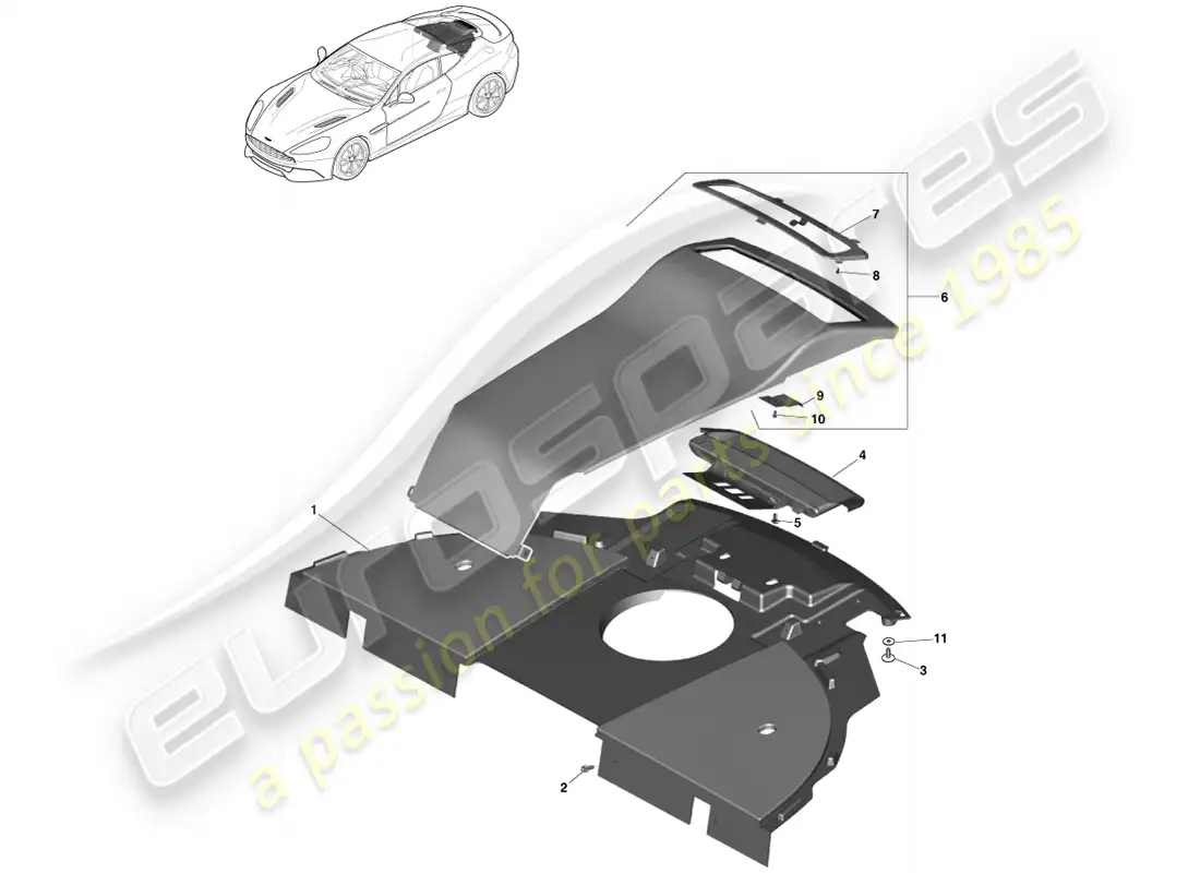 aston martin vanquish (2014) panel embellecedor de estante para paquetes, 2+2 cupé diagrama de piezas