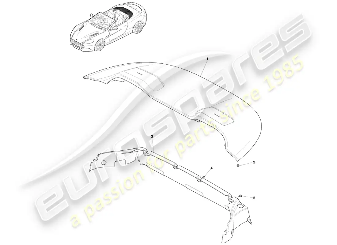aston martin vanquish (2013) moldura de apertura de techo, volante diagrama de piezas