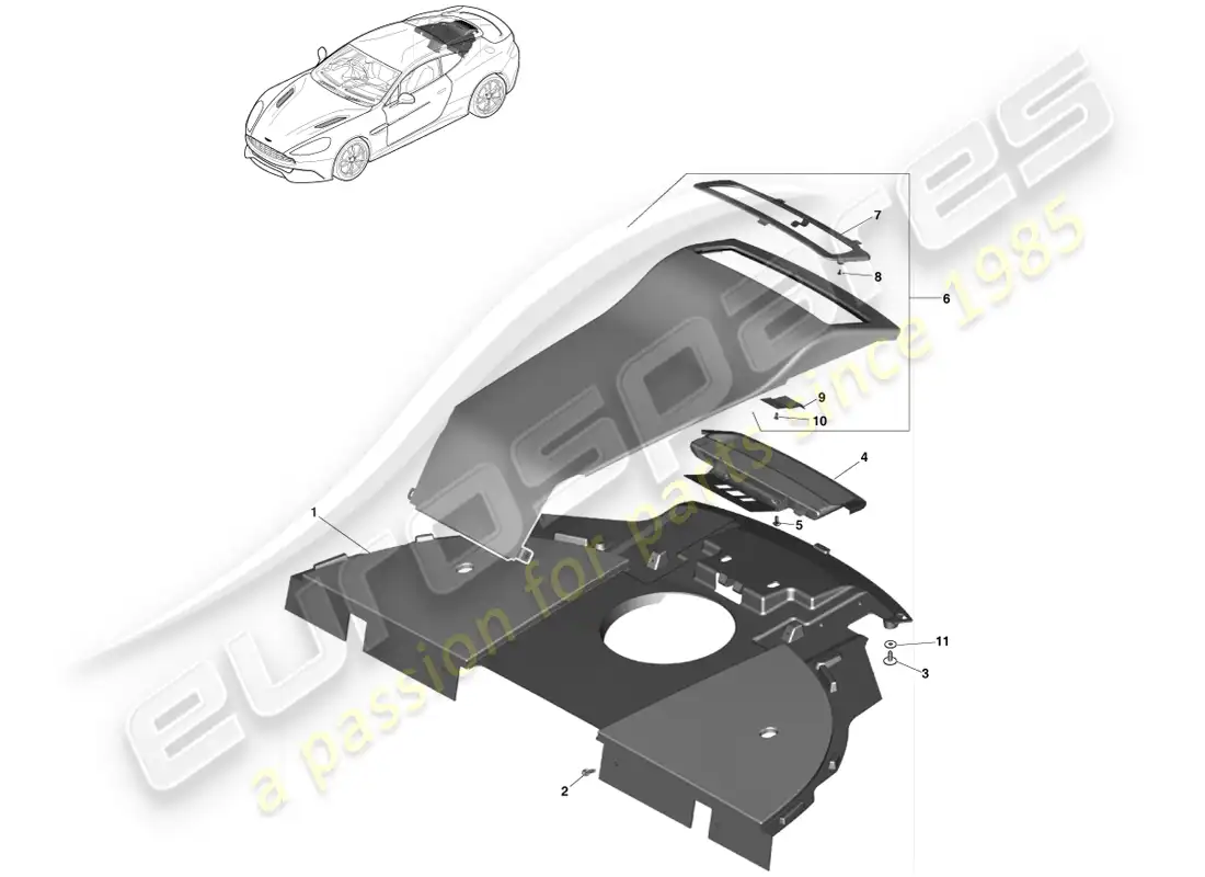 aston martin vanquish (2013) panel embellecedor de estante para paquetes, 2+2 cupé diagrama de piezas