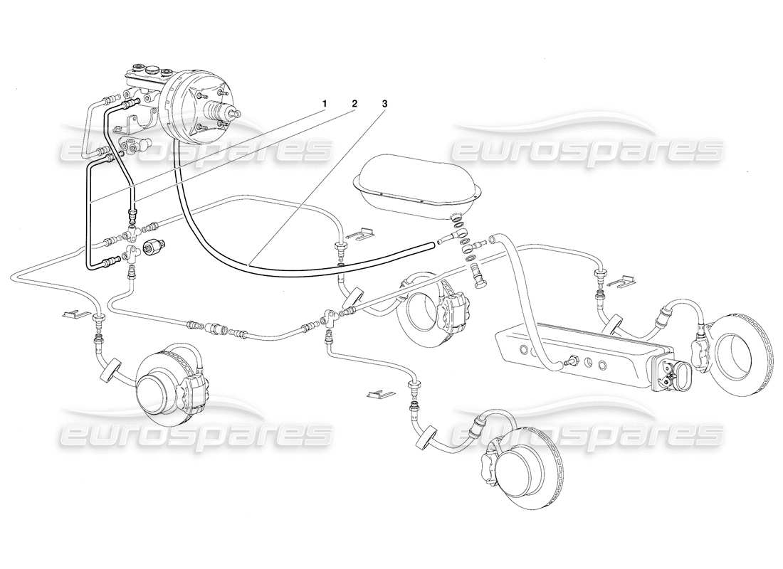 lamborghini diablo (1991) diagrama de piezas del sistema de frenos (válido para la versión gb: 1991 de octubre)