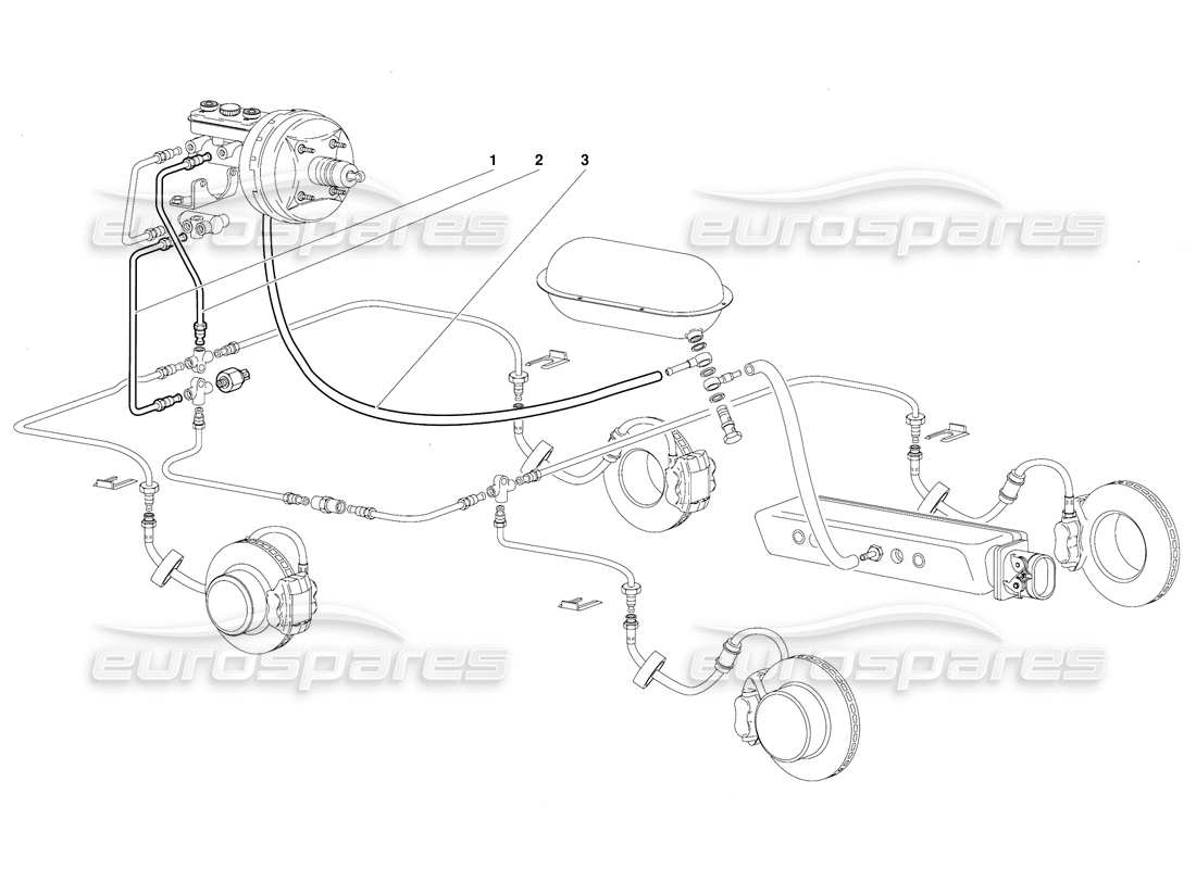 lamborghini diablo (1991) diagrama de piezas del sistema de frenos (válido para la versión de australia: 1991 de octubre)