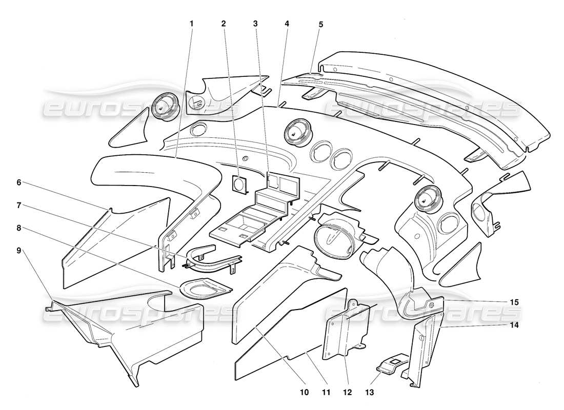 lamborghini diablo (1991) diagrama de piezas del revestimiento del compartimento del pasajero (válido para la versión gb: 1991 de octubre)