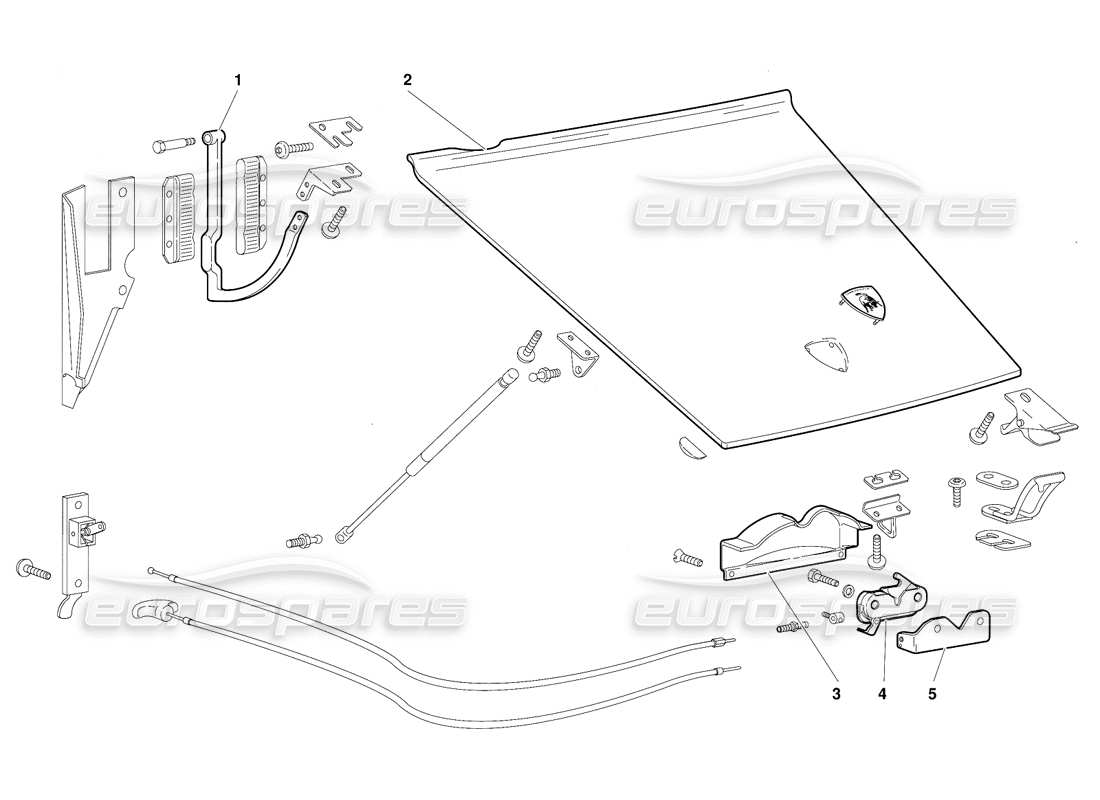 lamborghini diablo (1991) diagrama de piezas del capó delantero (válido para la versión gb: 1991 de octubre)