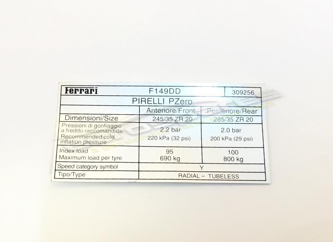 nueva ferrari etiqueta de presión de neumáticos, pirelli. número de parte 309256 (1)