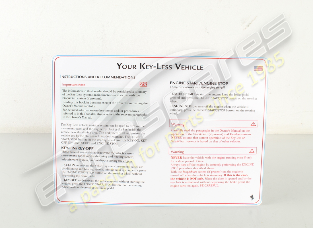 new ferrari supplementary warning sheet. part number 88130100 (1)