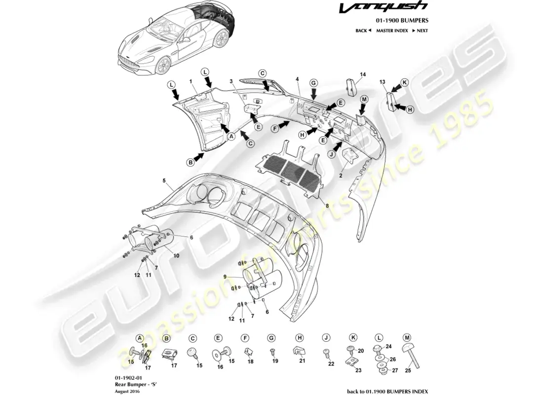 aston martin vanquish (2018) parachoques trasero, s diagrama de piezas