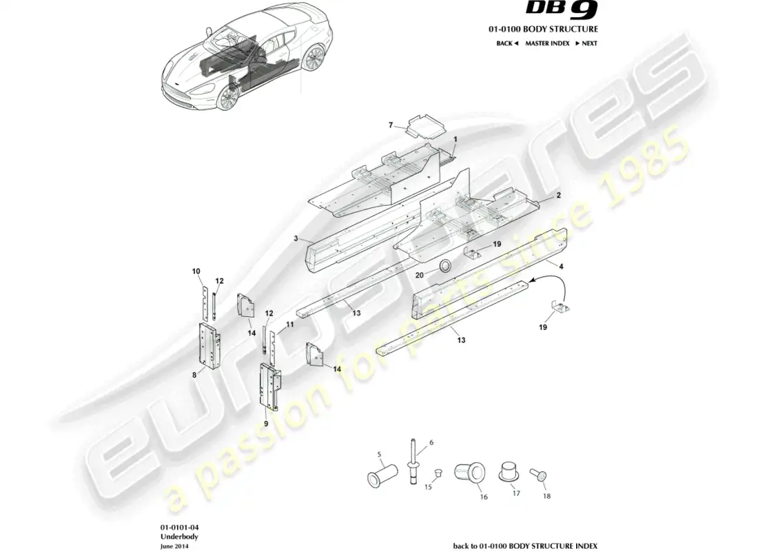 aston martin db9 (2016) bajos diagrama de piezas