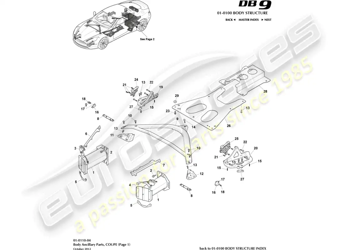 aston martin db9 (2016) piezas auxiliares, cupé, página 1 diagrama de piezas