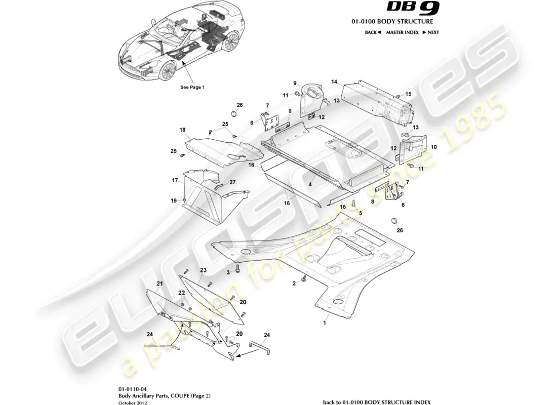 aston martin db9 (2014) piezas auxiliares, cupé, página 2 diagrama de piezas