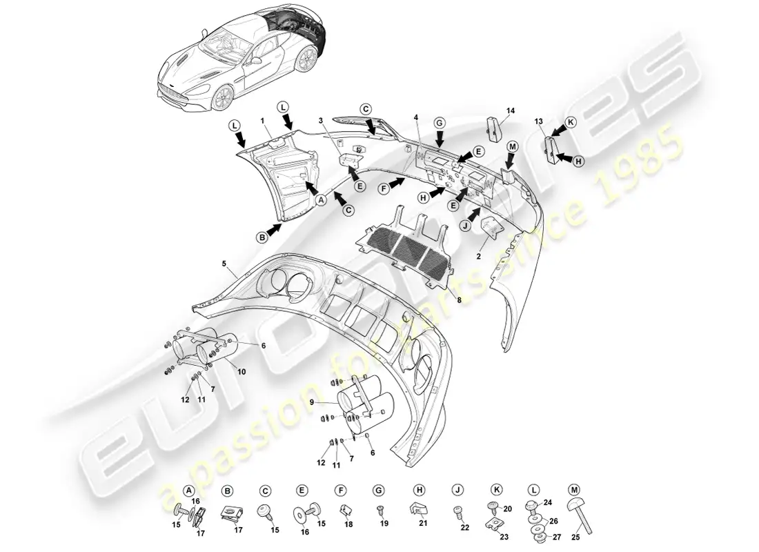 aston martin vanquish (2013) parachoques trasero, s diagrama de piezas
