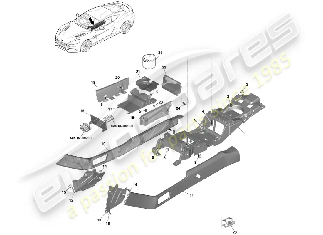aston martin vanquish (2013) apoyabrazos de la consola central, página 2 diagrama de piezas