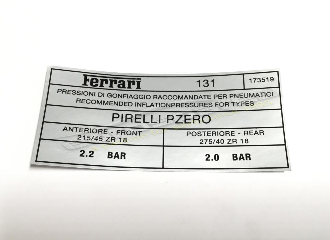 nueva placa de presión de neumáticos ferrari pirelli. número de parte 173519 (1)