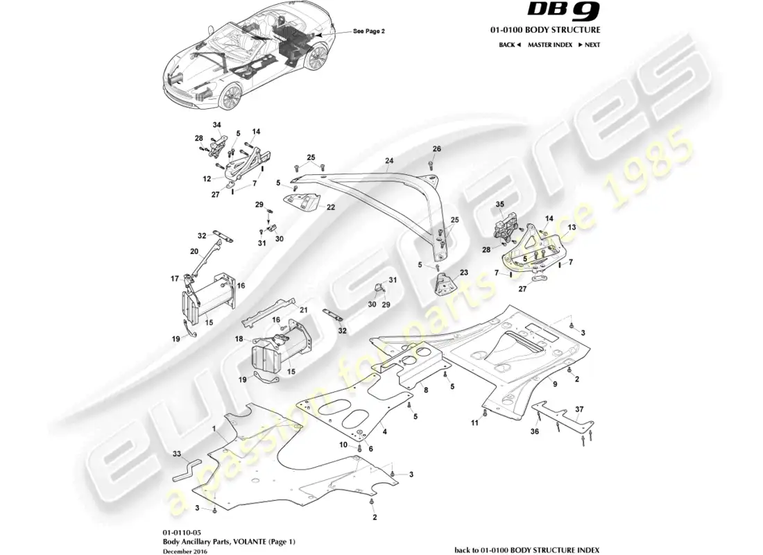 aston martin db9 (2014) piezas auxiliares, volante, página 1 diagrama de piezas