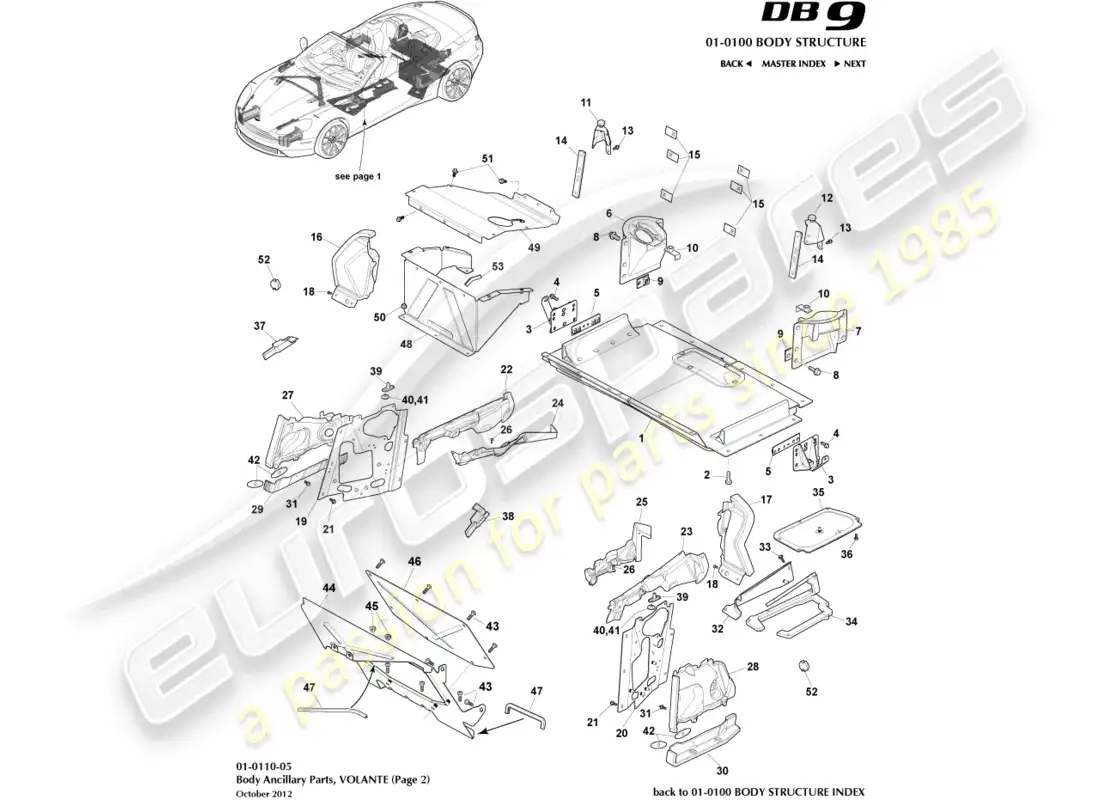 aston martin db9 (2016) piezas auxiliares, volante, página 2 diagrama de piezas