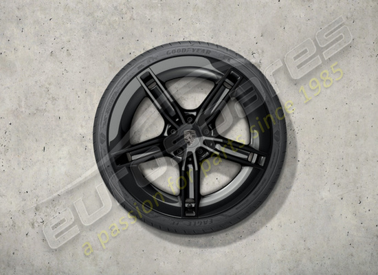 nuevo porsche 21-inch juego de ruedas y neumáticos de verano con diseño mission e, pintados en negro (alto brillo), número de pieza 9j1073663kb