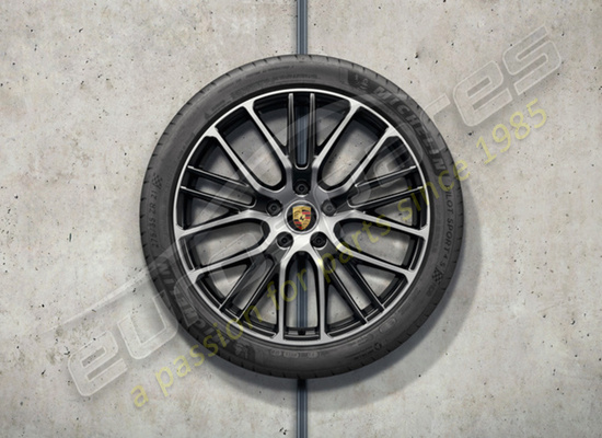 juego de ruedas y neumáticos de verano exclusive design sport de nuevo porsche 21 pulgadas, pintados en negro (alto brillo), número de pieza 971044665s