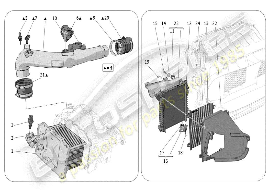 maserati grecale modena (2023) diagrama de piezas del sistema intercooler