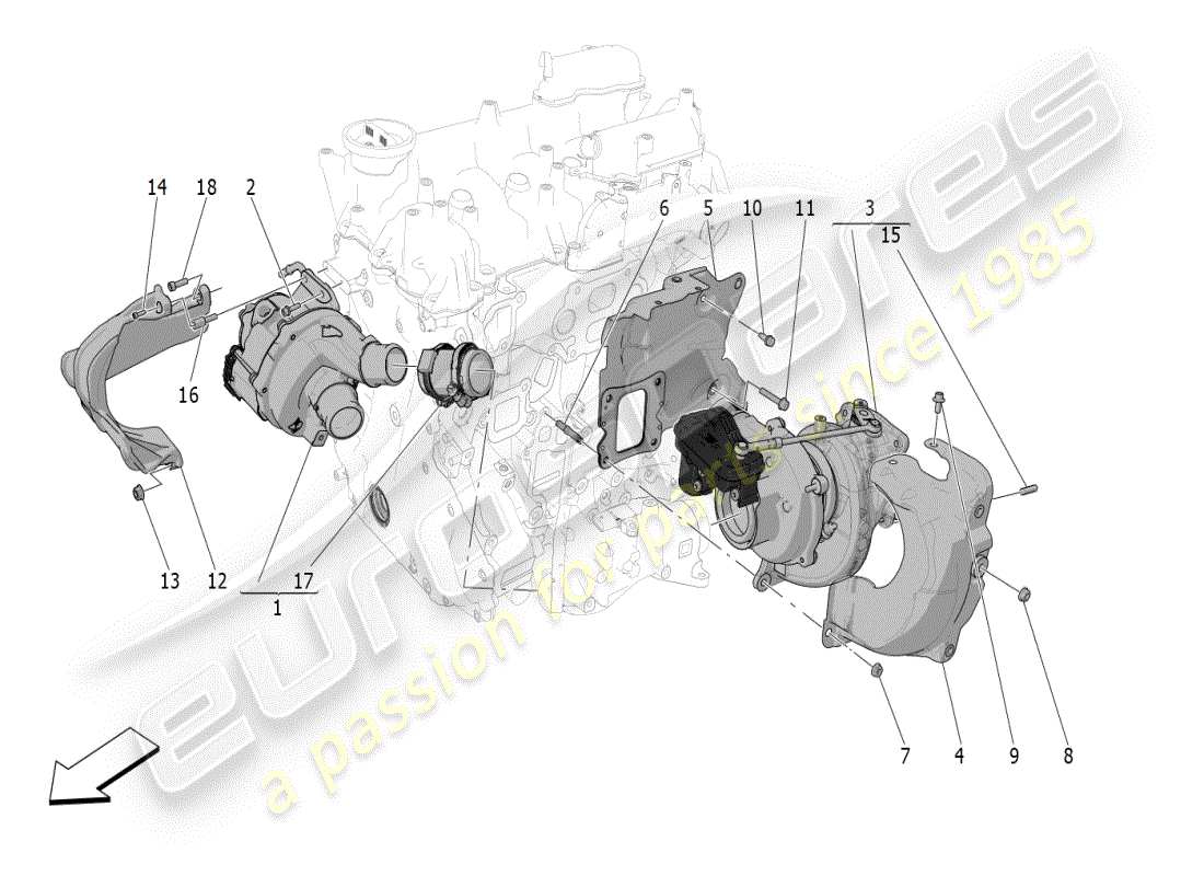 maserati grecale modena (2023) sistema de turbocargación: equipos diagrama de piezas