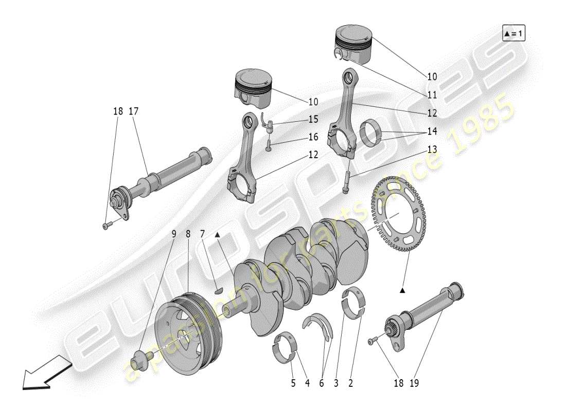 maserati grecale modena (2023) diagrama de piezas del mecanismo de manivela