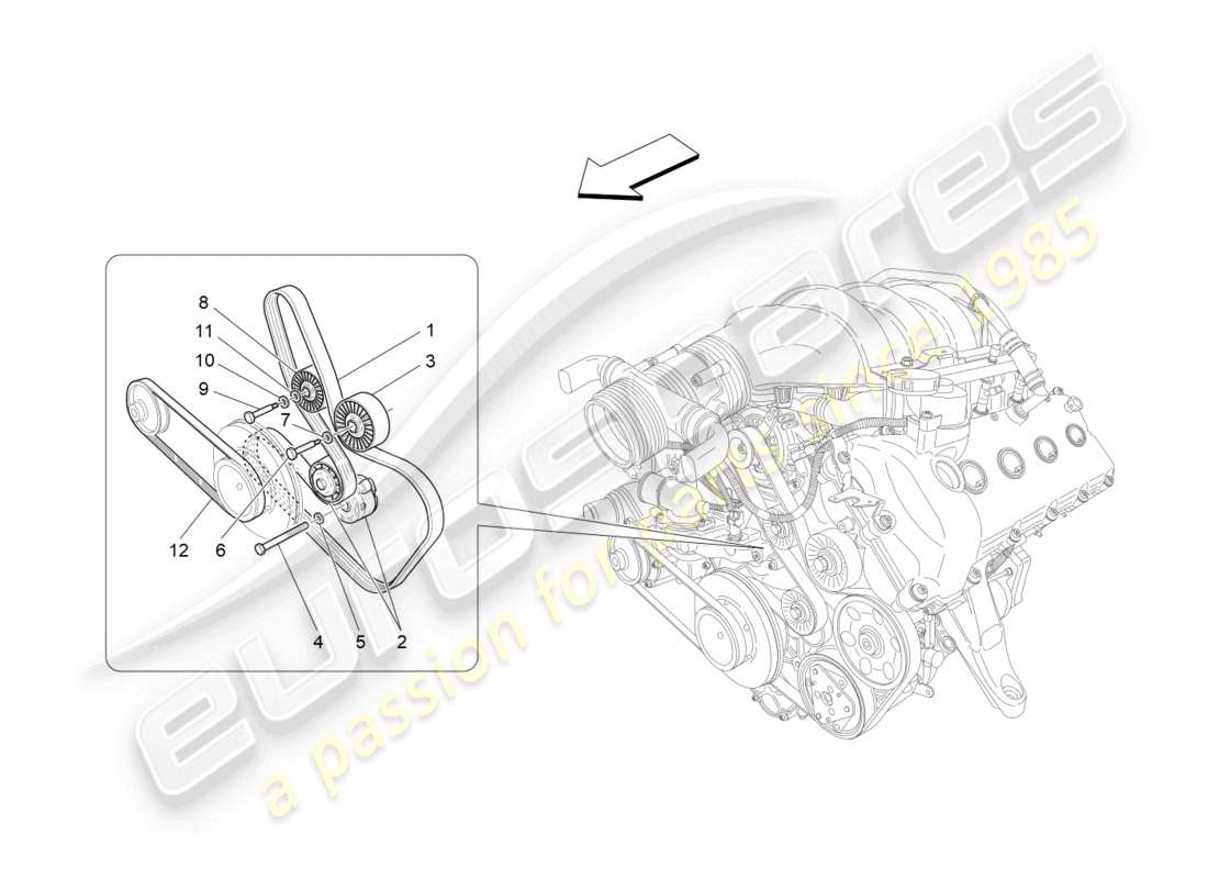 maserati granturismo mc stradale (2011) diagrama de piezas de correas de dispositivos auxiliares