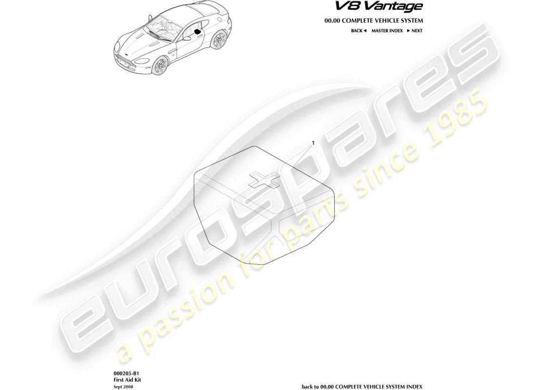 aston martin v8 vantage (2006) diagrama de piezas del botiquín de primeros auxilios