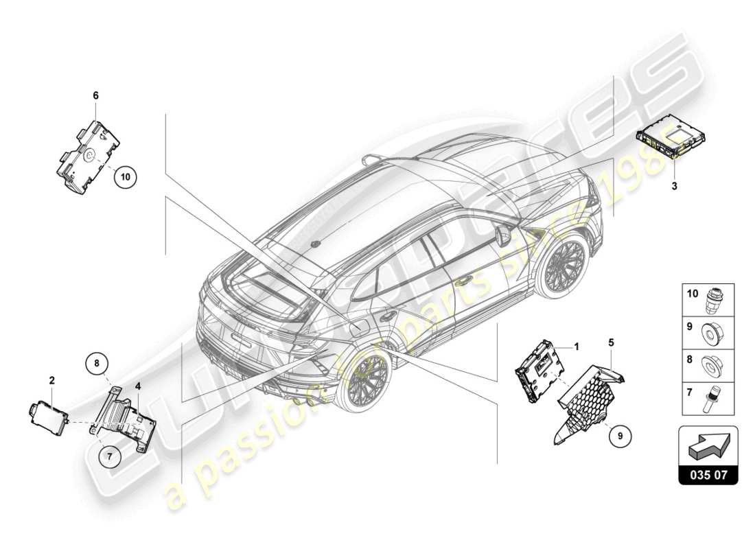 lamborghini urus (2022) diagrama de piezas del sintonizador de tv