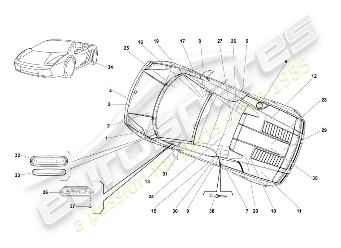 lamborghini gallardo spyder (2006) placas tipo diagrama de piezas
