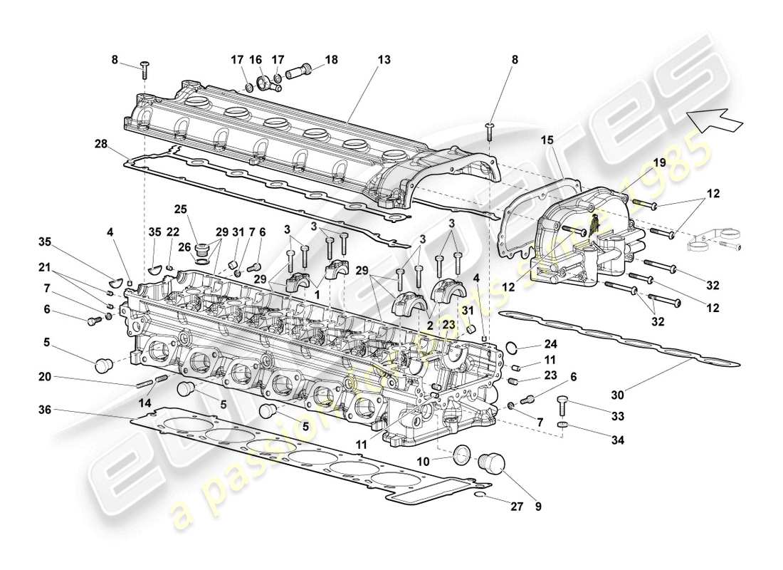 lamborghini lp640 coupe (2007) diagrama de piezas de la culata derecha