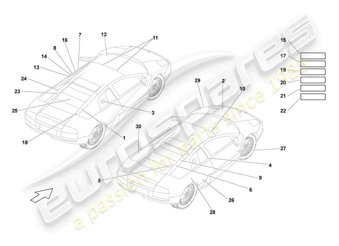 lamborghini lp640 coupe (2007) placas tipo diagrama de piezas
