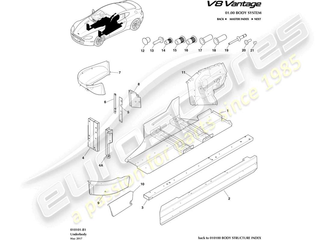 aston martin v8 vantage (2006) diagrama de piezas de la parte de abajo
