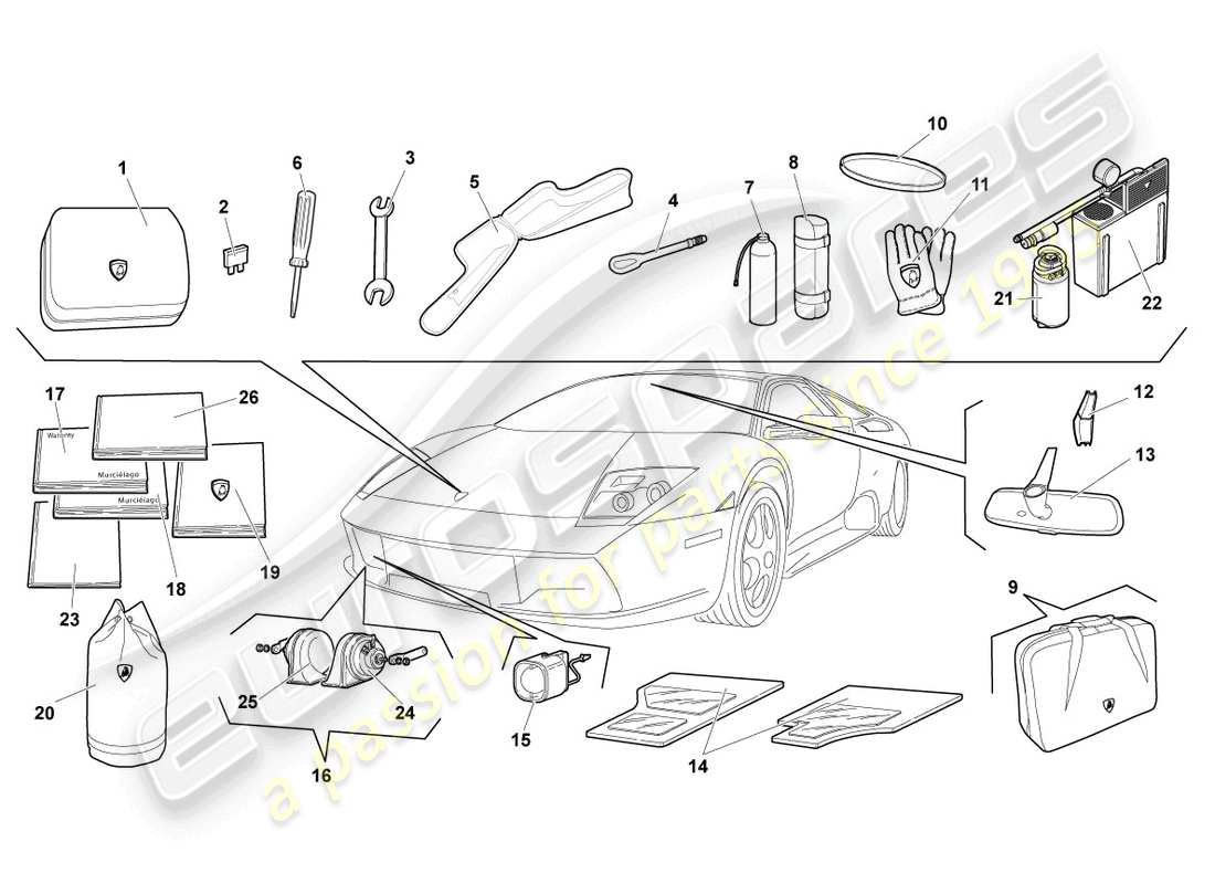 lamborghini lp640 coupe (2007) herramientas del vehículo diagrama de piezas